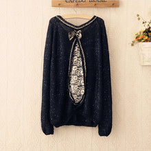 NEW Hot  Women Sweater Autumn Fashion O Neck Solid Knitwear lady Sequined Pullover Sweater bow Lace stitchingpaillette 4207 GS