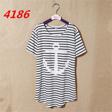 NEW Striped Printed Anchor owl lip women T-shirts short Sleeve t shirts Stretch Cotton tees tops 4185 GS