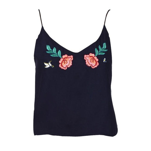 Nevy Women Embroidery Floral Short Tank Top For Women Sling Sleeveless Backless Fashion  Vest Tops Women  #63 GS