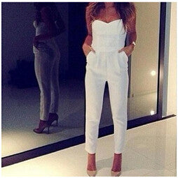 New  Women Overalls White Sexy V Strapless Playsuit Novelty Jumpsuits Summer Pencil Pants Leggings 9524 GS