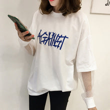 New  Embroidery Letter Net Yarn Patchwork Fake two pieces Summer T Shirt Women Fashion T-shirts Tops Plus Size GS