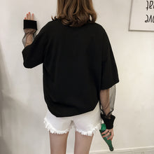 New  Embroidery Letter Net Yarn Patchwork Fake two pieces Summer T Shirt Women Fashion T-shirts Tops Plus Size GS
