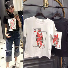 New  European Fashion Summer Women T shirts Female Cartoon Character Print t-shirt Short Sleeve Silm Woman tops 72534 GS