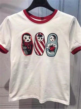 New  European Fashion Women T shirts Female kawaii Three Character Print t-shirt Short Sleeve Silm Woman tops 72533 GS