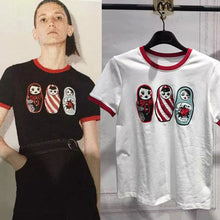New  European Fashion Women T shirts Female kawaii Three Character Print t-shirt Short Sleeve Silm Woman tops 72533 GS