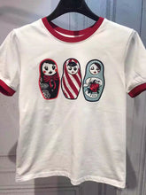 New  European Fashion Women T shirts Female kawaii Three Character Print t-shirt Short Sleeve Silm Woman tops 72533 GS