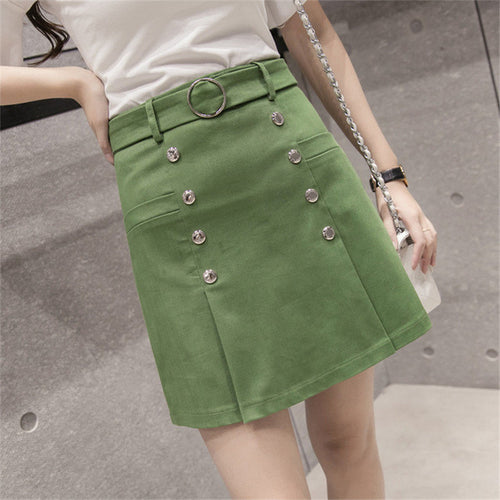 New  Fashio Colorful Sashes Pencil Skirt Mini Denim Button Skirts Woman Korean Style Cute High Waist Skirts 72564 GS