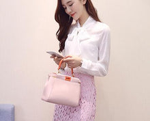 New  Fashion Bow Tie Plaid Chiffon Blouse Full Sleeve Sweet Blusas Brief Casual Shirt Elegant Women Tops Plus Size 72717 GS