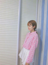 New  Fashion Button Blouse Korean Style Shirt Pink/Blue Plaid Blouses Ladies Long Sleeve Blusas Women Tops Plus Size 72704 GS