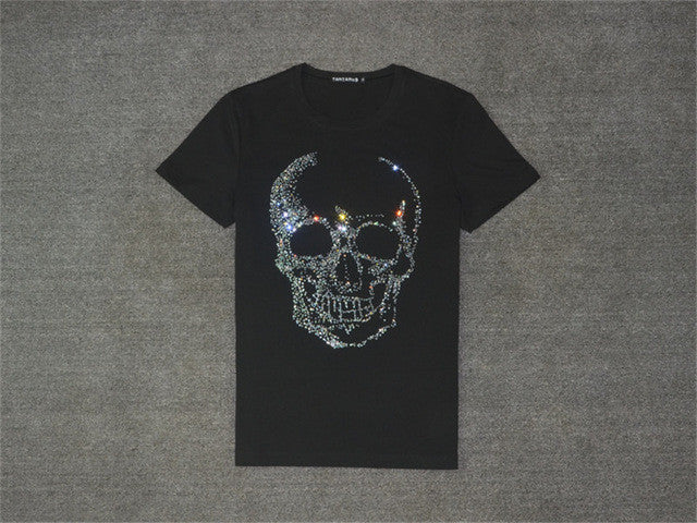 New  Fashion Cool Skull Diamonds Character Bling Women T shirts Female Plus Size T-shirt O-neck Tops Woman t shirt 72784 GS