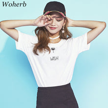New  Fashion Dandelion WISH Letter Embroidery T Shirts Summer Short Sleeve Casual T-shirts Women Tops Plus Size 72644 GS