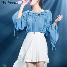 New  Fashion Elegant Bow Tie Pleated Chiffon Blouse Casual Shirt Flare Sleeve Cute Blusas Loose Women Tops Plus Size 72706 GS