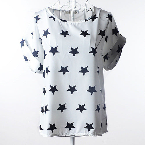 New  Fashion Elegant Short Sleeve S-2XL Chiffon Blouse Colorful Bird Print Women Plus Size Tops Shirt Casual Blusas 72495 GS
