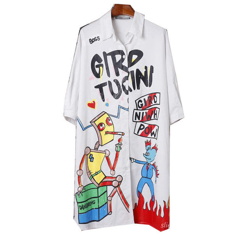 New  Fashion European Funny Cartoon Print Blouse Plus Size Shirt Casual Long Blouses Ladies Blusas Women Tops 72716 GS
