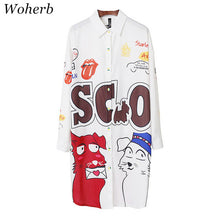 New  Fashion European Funny Two Dog Print Chiffon Blouse Casual Long Blouses Ladies Blusas Women Tops Plus Size Shirt 72715 GS