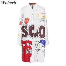 New  Fashion European Funny Two Dog Print Chiffon Blouse Casual Long Blouses Ladies Blusas Women Tops Plus Size Shirt 72715 GS