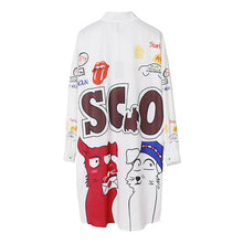 New  Fashion European Funny Two Dog Print Chiffon Blouse Casual Long Blouses Ladies Blusas Women Tops Plus Size Shirt 72715 GS