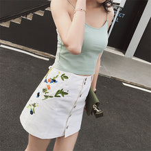 New  Fashion Floral Embroidery Pencil Skirt Mini Denim Skirts Woman Preppy Style Cute Button High Waist Skirts 72560 GS