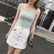 New  Fashion Floral Embroidery Pencil Skirt Mini Denim Skirts Woman Preppy Style Cute Button High Waist Skirts 72560 GS