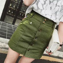 New  Fashion Floral Embroidery Pencil Skirt Mini Denim Skirts Woman Preppy Style Cute Button High Waist Skirts 72560 GS