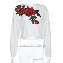 New  Fashion Full Sleeve T-shirts Plus Size Rose Floral Embroidery Crop Tops Female t shirts Sexy Women tshirts 72544 GS