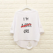 New  Fashion Half Sleeve Cool T-shirts Plus Size Hole Letter Print Female Loose t shirts Sexy Women tshirts 72506 GS