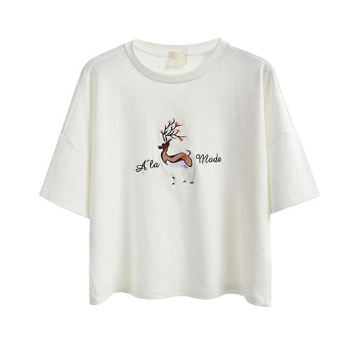 New  Fashion Japanese Harajuku Cartoon Character Print Embroidery T Shirts Half Sleeve T-shirts Plus Size Female Women Tops GS
