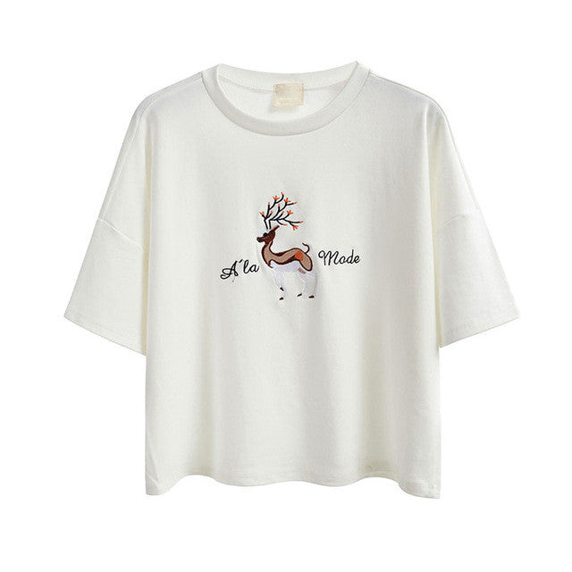 New  Fashion Japanese Harajuku Cartoon Character Print Embroidery T Shirts Half Sleeve T-shirts Plus Size Female Women Tops GS
