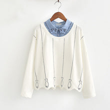New  Fashion Japanese Style Cat Fish Embroidery Female Patchwork t shirts Cute tshirts Full Sleeve T-shirts Plus Size 72631 GS