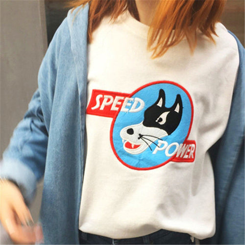 New  Fashion Korean Style Cute Letter Animal Embroidery T Shirts Short Sleeve T-shirts Plus Size Female Women Tops 72638 GS
