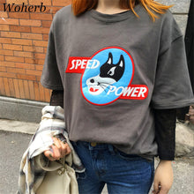 New  Fashion Korean Style Cute Letter Animal Embroidery T Shirts Short Sleeve T-shirts Plus Size Female Women Tops 72638 GS