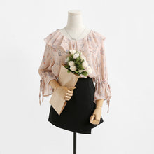 New  Fashion Korean Style Floral Chiffon Blouse Flare Sleeve Sweet Blusas Casual Shirt Elegant Women Tops Plus Size 72718 GS