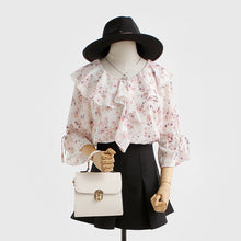 New  Fashion Korean Style Floral Chiffon Blouse Flare Sleeve Sweet Blusas Casual Shirt Elegant Women Tops Plus Size 72718 GS