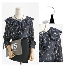 New  Fashion Korean Style Floral Chiffon Blouse Flare Sleeve Sweet Blusas Casual Shirt Elegant Women Tops Plus Size 72718 GS
