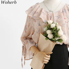 New  Fashion Korean Style Floral Chiffon Blouse Flare Sleeve Sweet Blusas Casual Shirt Elegant Women Tops Plus Size 72718 GS