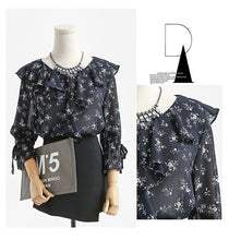 New  Fashion Korean Style Floral Chiffon Blouse Flare Sleeve Sweet Blusas Casual Shirt Elegant Women Tops Plus Size 72718 GS