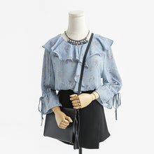 New  Fashion Korean Style Floral Chiffon Blouse Flare Sleeve Sweet Blusas Casual Shirt Elegant Women Tops Plus Size 72718 GS