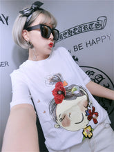 New  Fashion Korean Style Sequins 3D Floral Cute Gril T Shirts Short Sleeve T-shirts Plus Size Female Women Tops 72637 GS