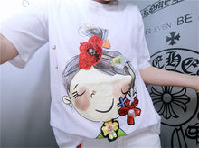 New  Fashion Korean Style Sequins 3D Floral Cute Gril T Shirts Short Sleeve T-shirts Plus Size Female Women Tops 72637 GS
