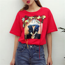 New  Fashion Korean Style T-shirts Harajuku Short Sleeve Character Print Embroidery T Shirts Plus Size Female Women Tops GS