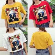 New  Fashion Korean Style T-shirts Harajuku Short Sleeve Character Print Embroidery T Shirts Plus Size Female Women Tops GS