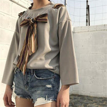 New  Fashion Korean style Summer Elegant Bow Tie Blouse O-Neck Shirt Slim Blusas Full Sleeve Women Tops 72513 GS