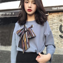 New  Fashion Korean style Summer Elegant Bow Tie Blouse O-Neck Shirt Slim Blusas Full Sleeve Women Tops 72513 GS