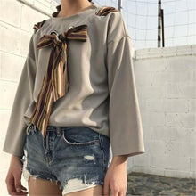 New  Fashion Korean style Summer Elegant Bow Tie Blouse O-Neck Shirt Slim Blusas Full Sleeve Women Tops 72513 GS