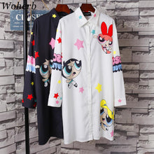 New  Fashion Long Sleeve Cute Gril Print Chiffon Blouse Casual Long Blouses Ladies Blusas Women Tops Plus Size Shirt 72713 GS