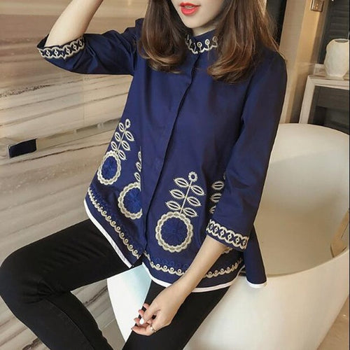 New  Fashion Long Sleeve Floral Embroidery Blouse Sweet Blusas Brief Elegant Casual Shirt Women Tops Plus Size 72635 GS