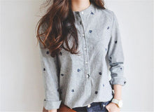 New  Fashion Long Sleeve Striped Blouse Korean Style Shirt Embroidery Blouses Ladies Blusas Women Tops Plus Size 72695 GS