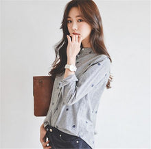 New  Fashion Long Sleeve Striped Blouse Korean Style Shirt Embroidery Blouses Ladies Blusas Women Tops Plus Size 72695 GS