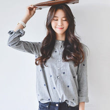 New  Fashion Long Sleeve Striped Blouse Korean Style Shirt Embroidery Blouses Ladies Blusas Women Tops Plus Size 72695 GS