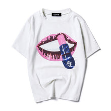 New  Fashion Loose Print Lip Sequined Bling T Shirts Short Sleeve Casual T-shirts Plus Size Female Women Tops 72625 GS